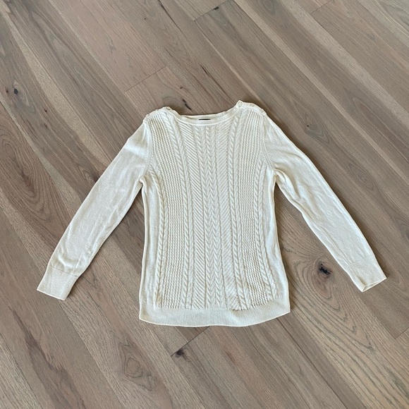 Talbots Woman’s Cream Cable Knit Lambswool Sweater Size Large - Picture 3 of 8